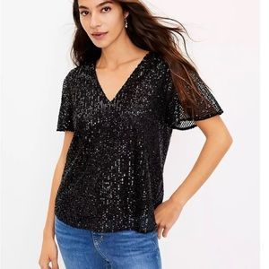 LOFT black sequin flutter sleeve top-MEDIUM